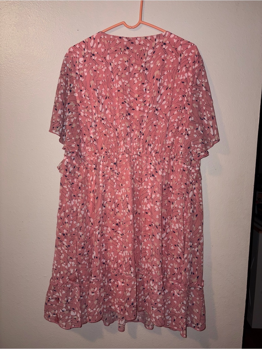 Pink Floral Ruffle V-Neck Dress - Picture 2 of 3